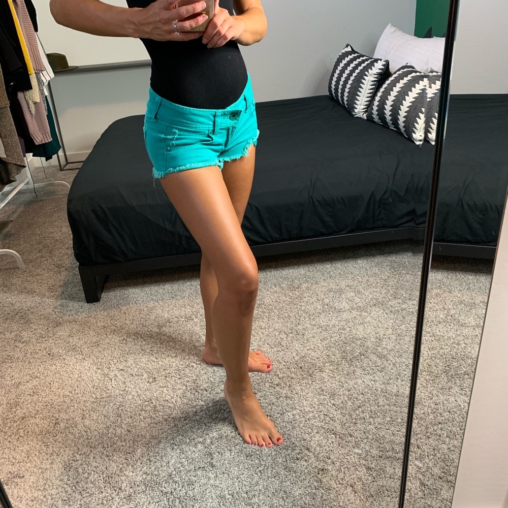 Turquoise Cutoff Denim Shorts